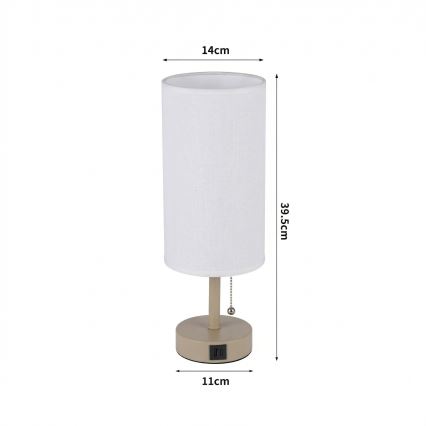 Brilagi - TABLON asztali lámpa USB-porttal, 1xE27/25W/230V, bézs/fehér