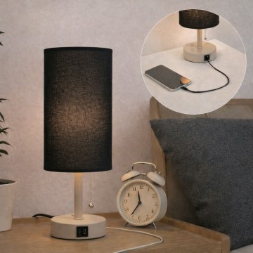 Brilagi - TABLON asztali lámpa USB-porttal 1xE27/25W/230V bézs/fekete