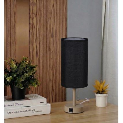 Brilagi - TABLON asztali lámpa USB-porttal 1xE27/25W/230V bézs/fekete