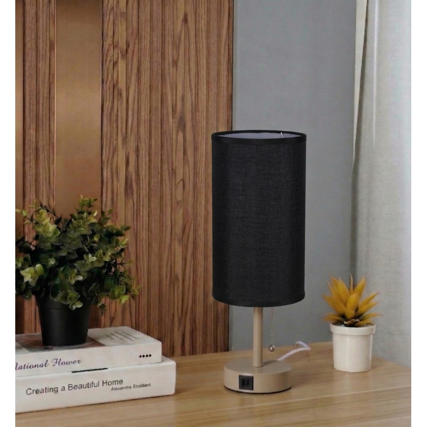 Brilagi - TABLON asztali lámpa USB-porttal 1xE27/25W/230V bézs/fekete
