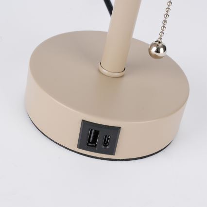 Brilagi - TABLON asztali lámpa USB-porttal 1xE27/25W/230V bézs/fekete