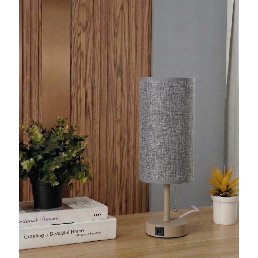 Brilagi - TABLON asztali lámpa USB-porttal 1xE27/25W/230V bézs/szürke