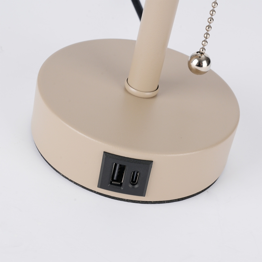 Brilagi - TABLON asztali lámpa USB-porttal 1xE27/25W/230V bézs/szürke