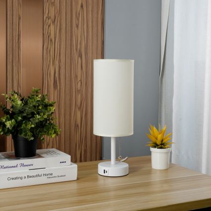Brilagi - TABLON asztali lámpa USB-porttal 1xE27/25W/230V fehér/krémszínű