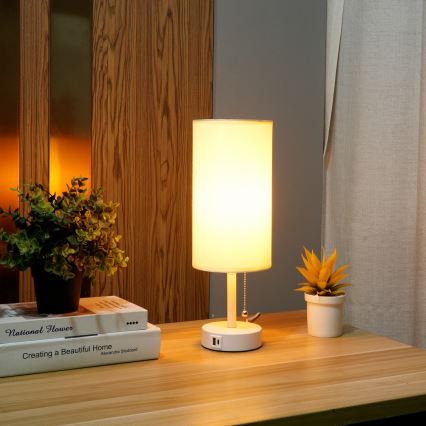Brilagi - TABLON asztali lámpa USB-porttal 1xE27/25W/230V fehér/krémszínű