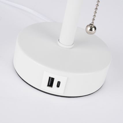Brilagi - TABLON asztali lámpa USB-porttal 1xE27/25W/230V fehér/krémszínű