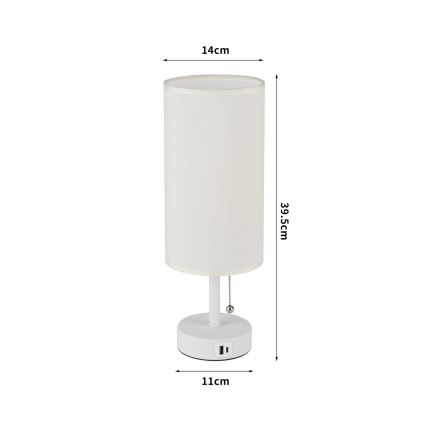 Brilagi - TABLON asztali lámpa USB-porttal 1xE27/25W/230V fehér/krémszínű