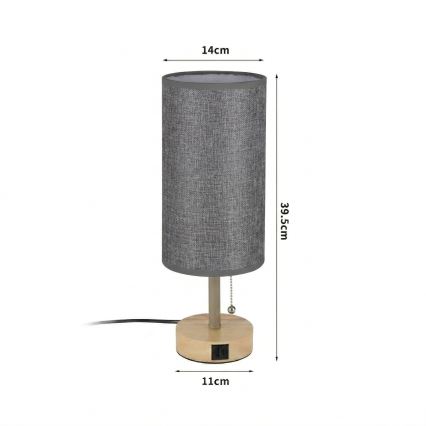 Brilagi - TABLON asztali lámpa USB-porttal 1xE27/25W/230V tölgy/bézs/szürke