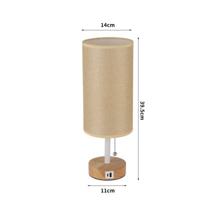 Brilagi - TABLON asztali lámpa USB-porttal 1xE27/25W/230V tölgy/fehér/bézs