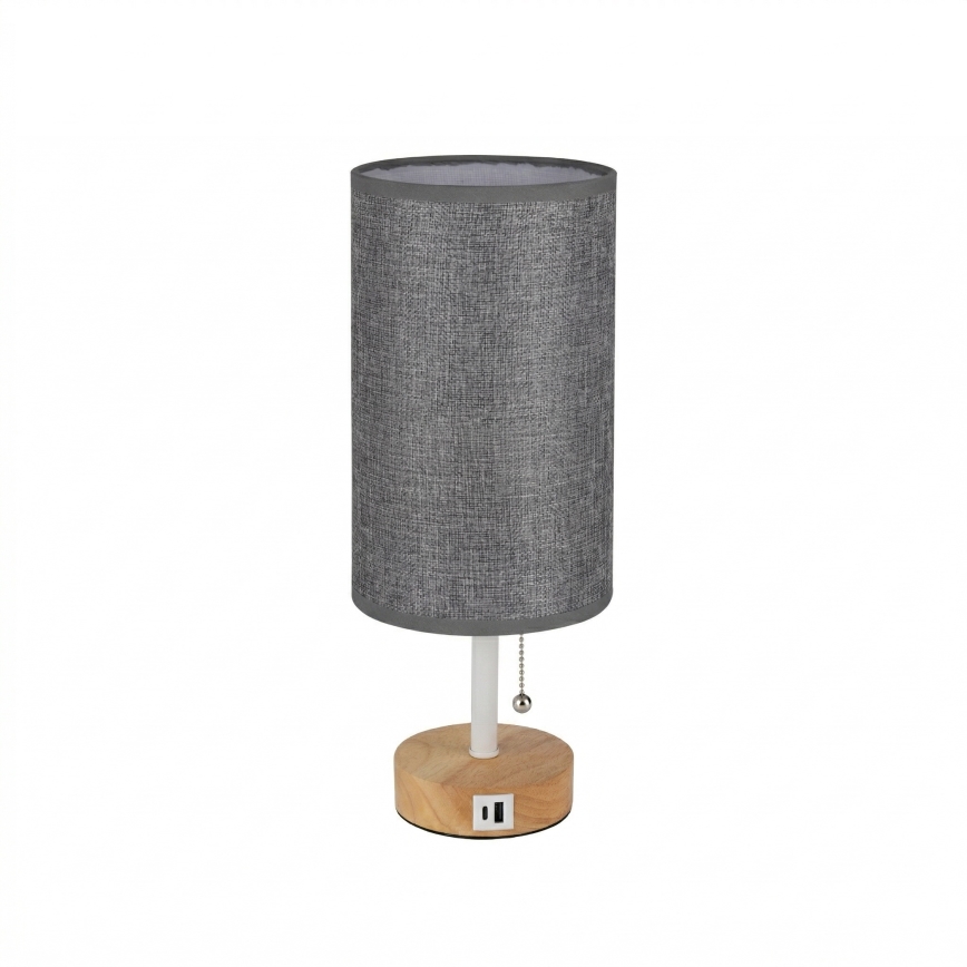 Brilagi - TABLON asztali lámpa USB-porttal 1xE27/25W/230V tölgy/fehér/szürke