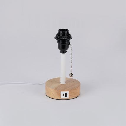 Brilagi - TABLON asztali lámpa USB-porttal 1xE27/25W/230V tölgy/fehér/szürke