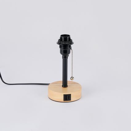 Brilagi - TABLON asztali lámpa USB-porttal, 1xE27/25W/230V, tölgy/fekete