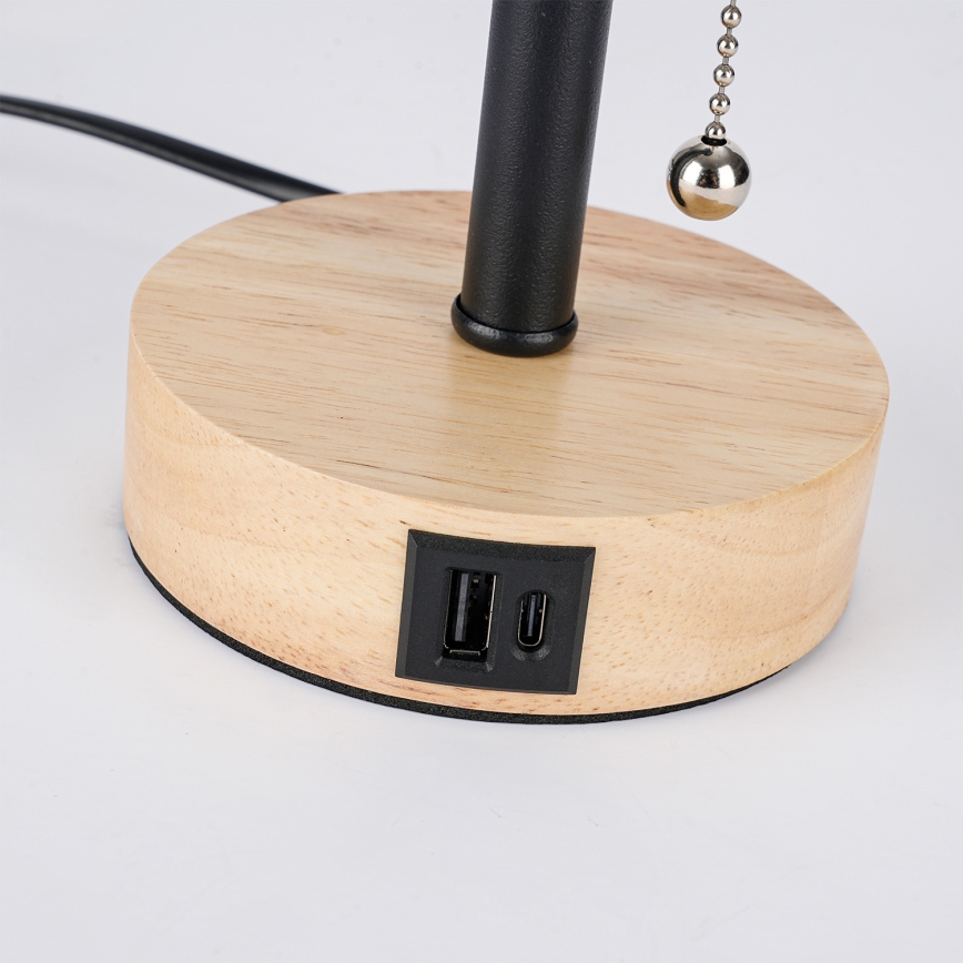 Brilagi - TABLON asztali lámpa USB-porttal, 1xE27/25W/230V, tölgy/fekete