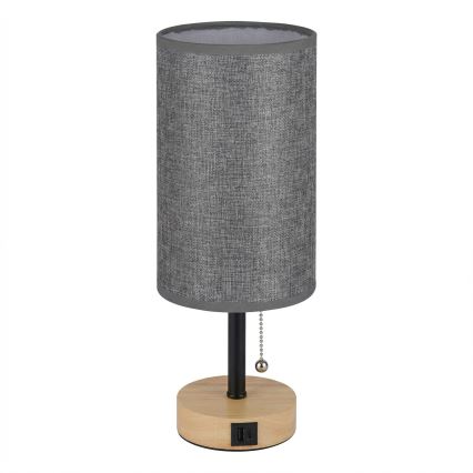 Brilagi - TABLON asztali lámpa USB-porttal 1xE27/25W/230V tölgy/fekete/szürke