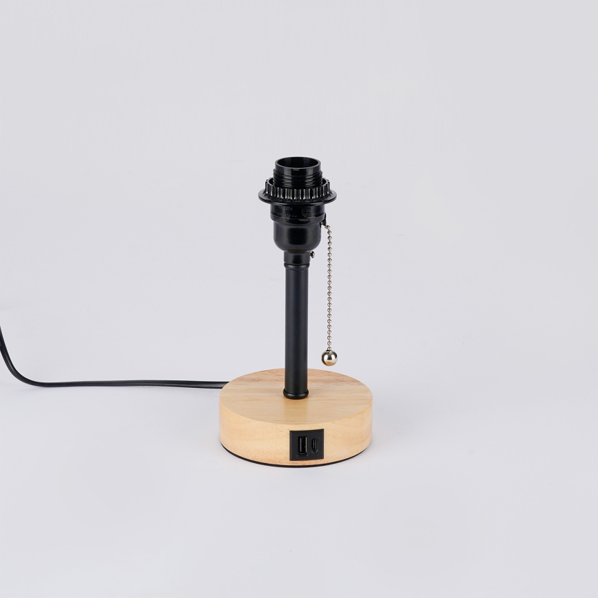 Brilagi - TABLON asztali lámpa USB-porttal 1xE27/25W/230V tölgy/fekete/szürke