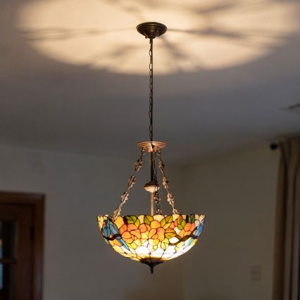 Brilagi - Tiffany ólomüveg csillár, láncon, JUNGLE, 3xE27/60W/230V, átmérő 50 cm