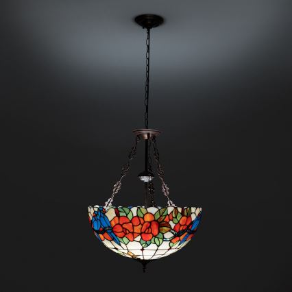 Brilagi - Tiffany ólomüveg csillár, láncon, JUNGLE, 3xE27/60W/230V, átmérő 50 cm