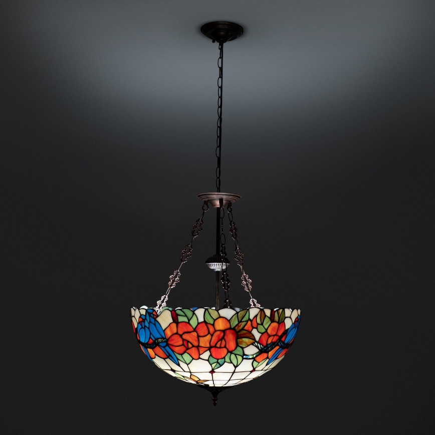 Brilagi - Tiffany ólomüveg csillár, láncon, JUNGLE, 3xE27/60W/230V, átmérő 50 cm