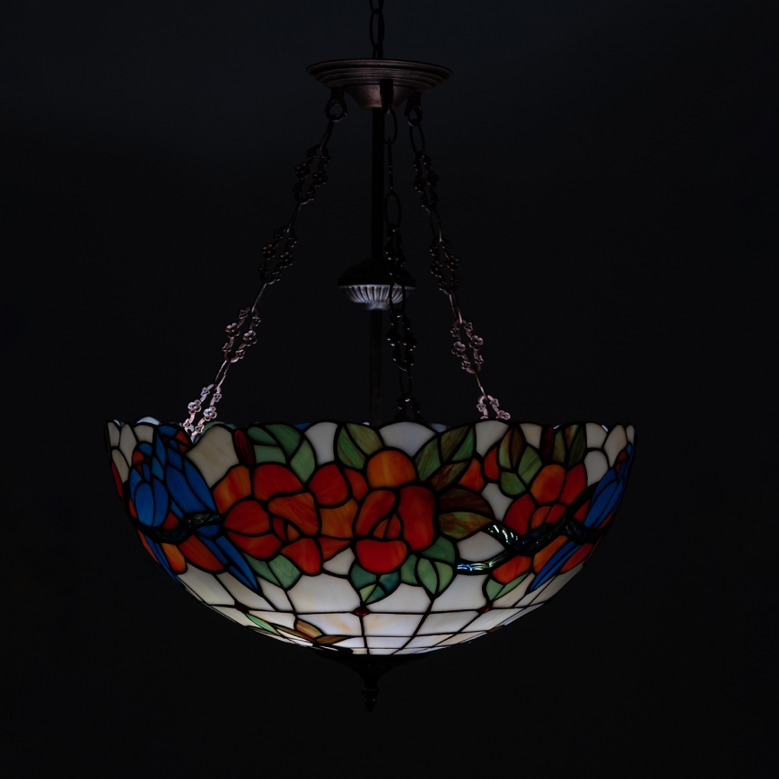 Brilagi - Tiffany ólomüveg csillár, láncon, JUNGLE, 3xE27/60W/230V, átmérő 50 cm