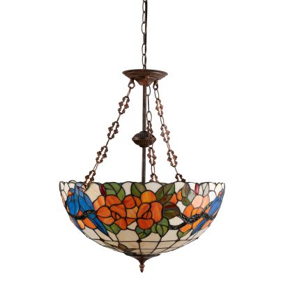 Brilagi - Tiffany ólomüveg csillár, láncon, JUNGLE, 3xE27/60W/230V, átmérő 50 cm