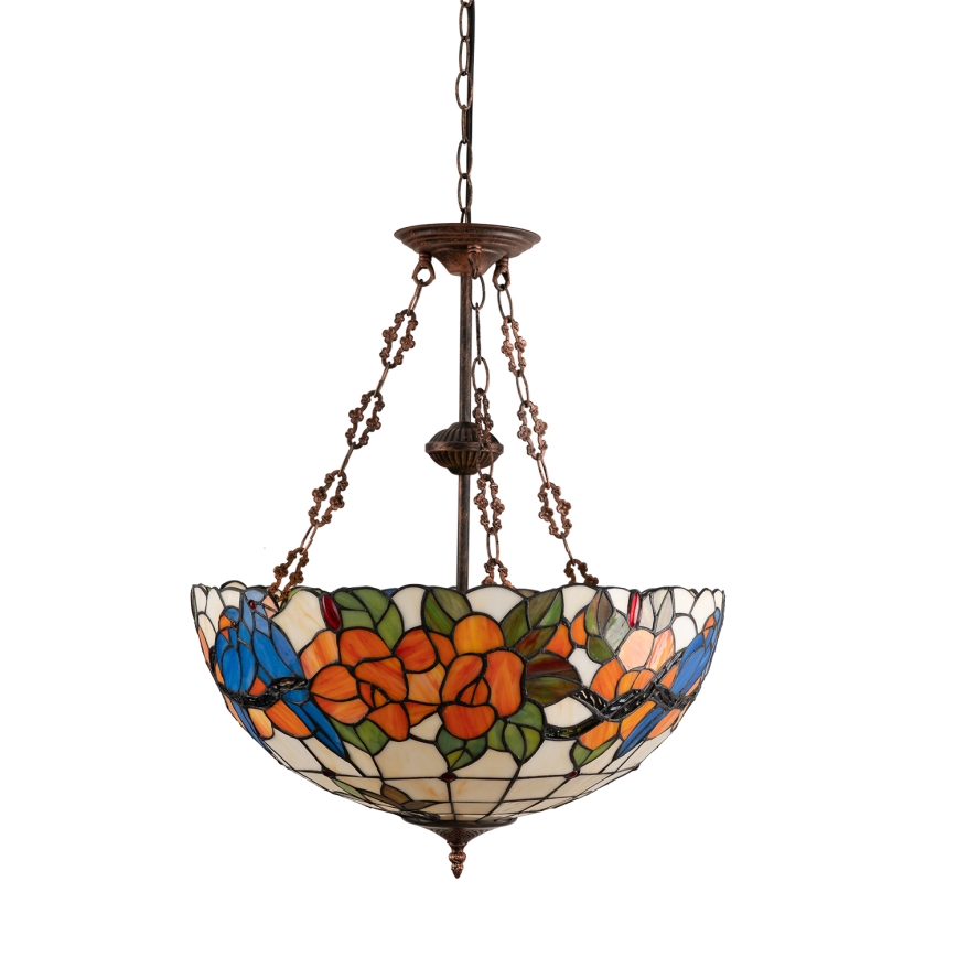 Brilagi - Tiffany ólomüveg csillár, láncon, JUNGLE, 3xE27/60W/230V, átmérő 50 cm
