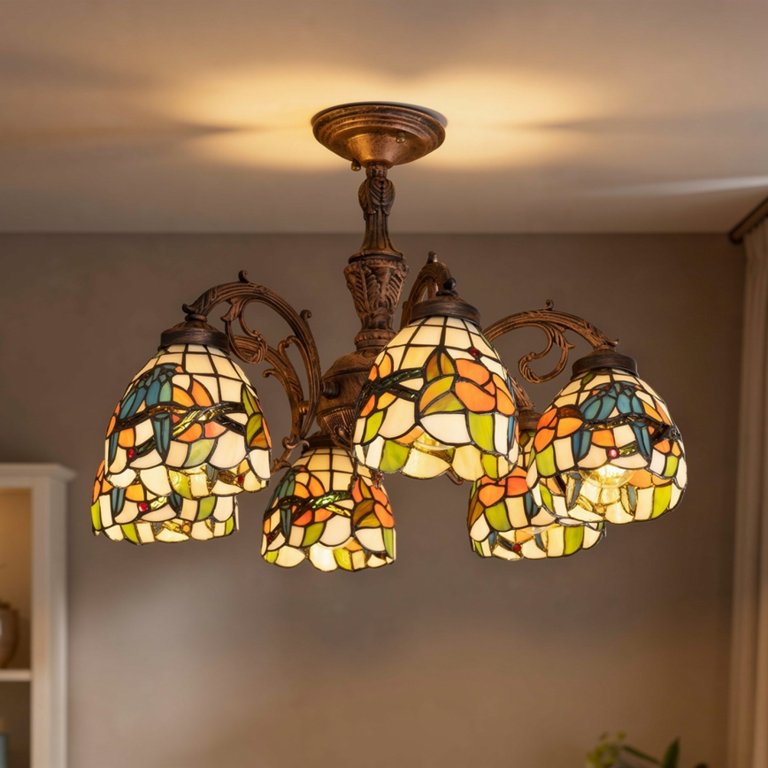 Brilagi - Tiffany ólomüveg felületre szerelt csillár JUNGLE 6xE27/60W/230V átm. 60 cm