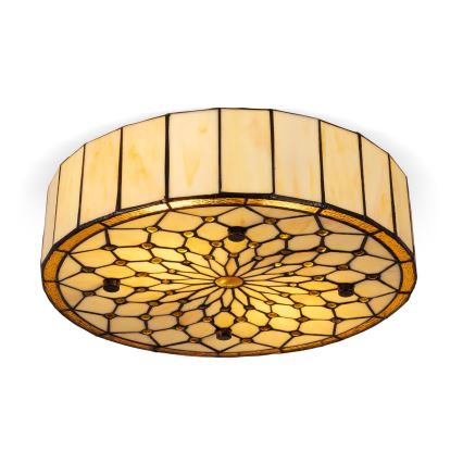 Brilagi - Tiffany-stílusú vitrázs mennyezeti lámpa elefántcsont 3xE27/60W/230V átm. 40 cm