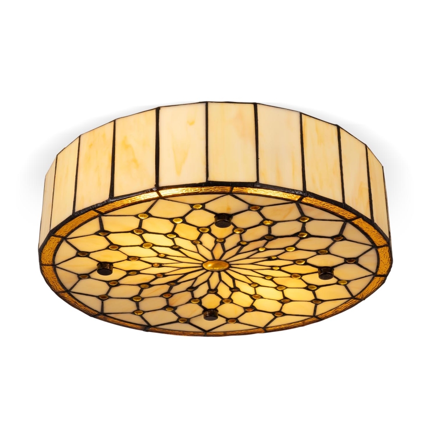 Brilagi - Tiffany-stílusú vitrázs mennyezeti lámpa elefántcsont 3xE27/60W/230V átm. 40 cm