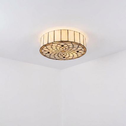 Brilagi - Tiffany-stílusú vitrázs mennyezeti lámpa elefántcsont 3xE27/60W/230V átm. 40 cm