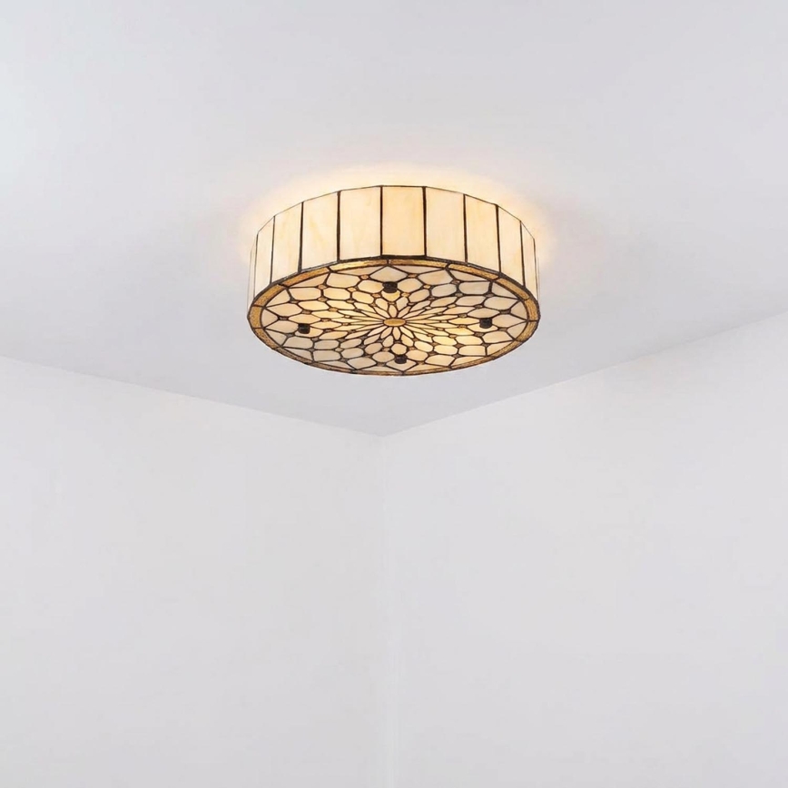 Brilagi - Tiffany-stílusú vitrázs mennyezeti lámpa elefántcsont 3xE27/60W/230V átm. 40 cm