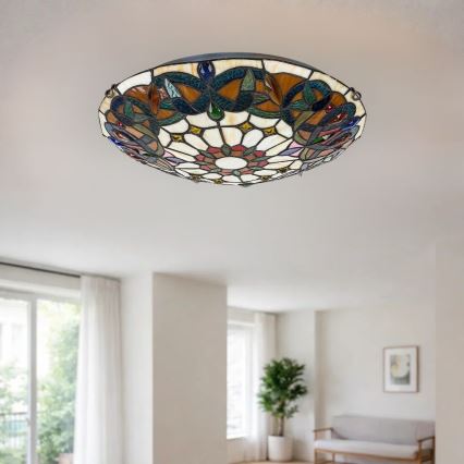 Brilagi - Tiffany-stílusú vitrázs mennyezeti lámpa LUISA 2xE27/60W/230V Ø 40 cm