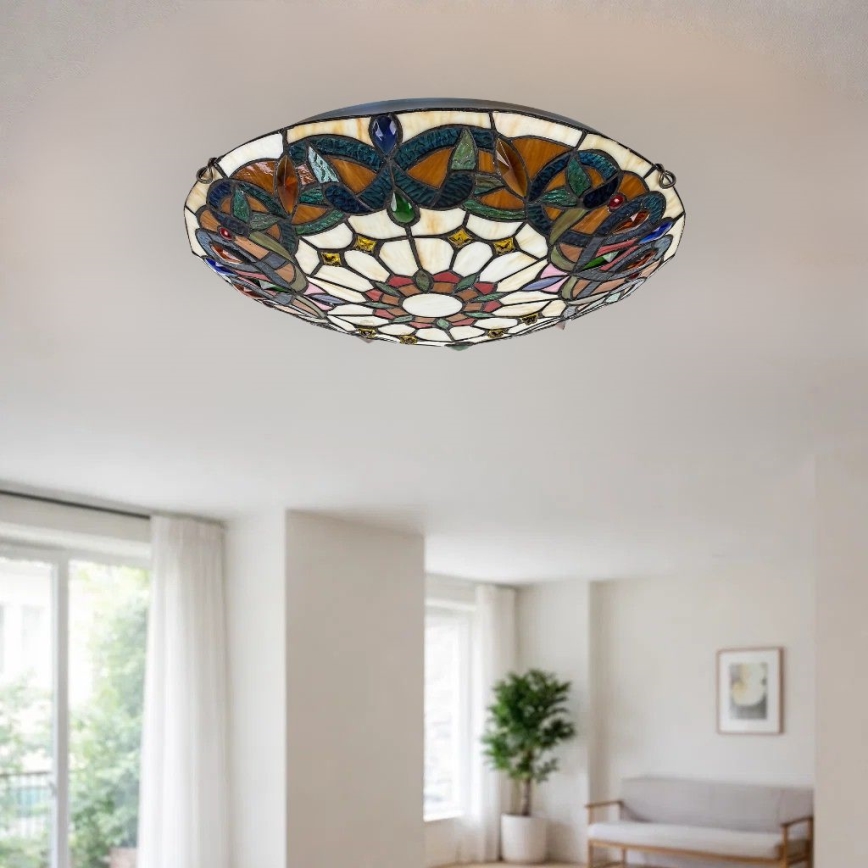 Brilagi - Tiffany-stílusú vitrázs mennyezeti lámpa LUISA 2xE27/60W/230V Ø 40 cm