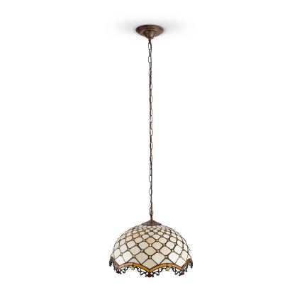 Brilagi - Tiffany vitrázs csillár láncon, elefántcsont színű, 1xE27/60W/230V Ø 40 cm