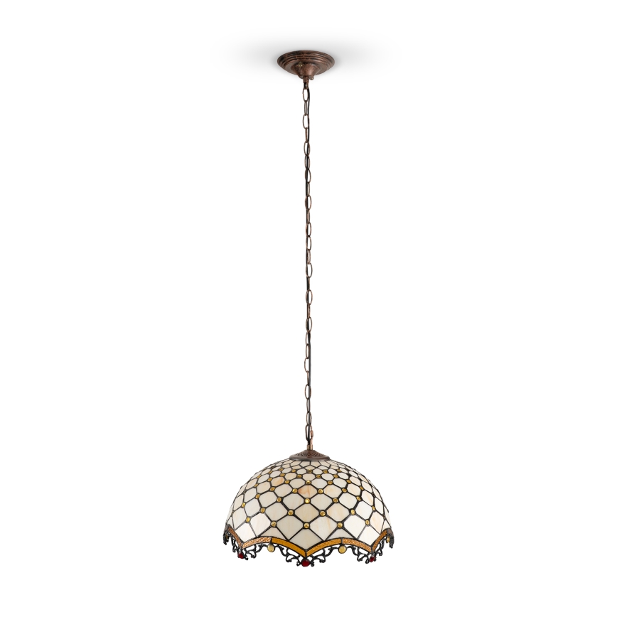 Brilagi - Tiffany vitrázs csillár láncon, elefántcsont színű, 1xE27/60W/230V Ø 40 cm