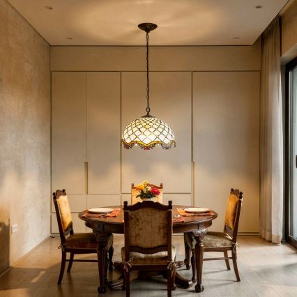 Brilagi - Tiffany vitrázs csillár láncon, elefántcsont színű, 1xE27/60W/230V Ø 40 cm