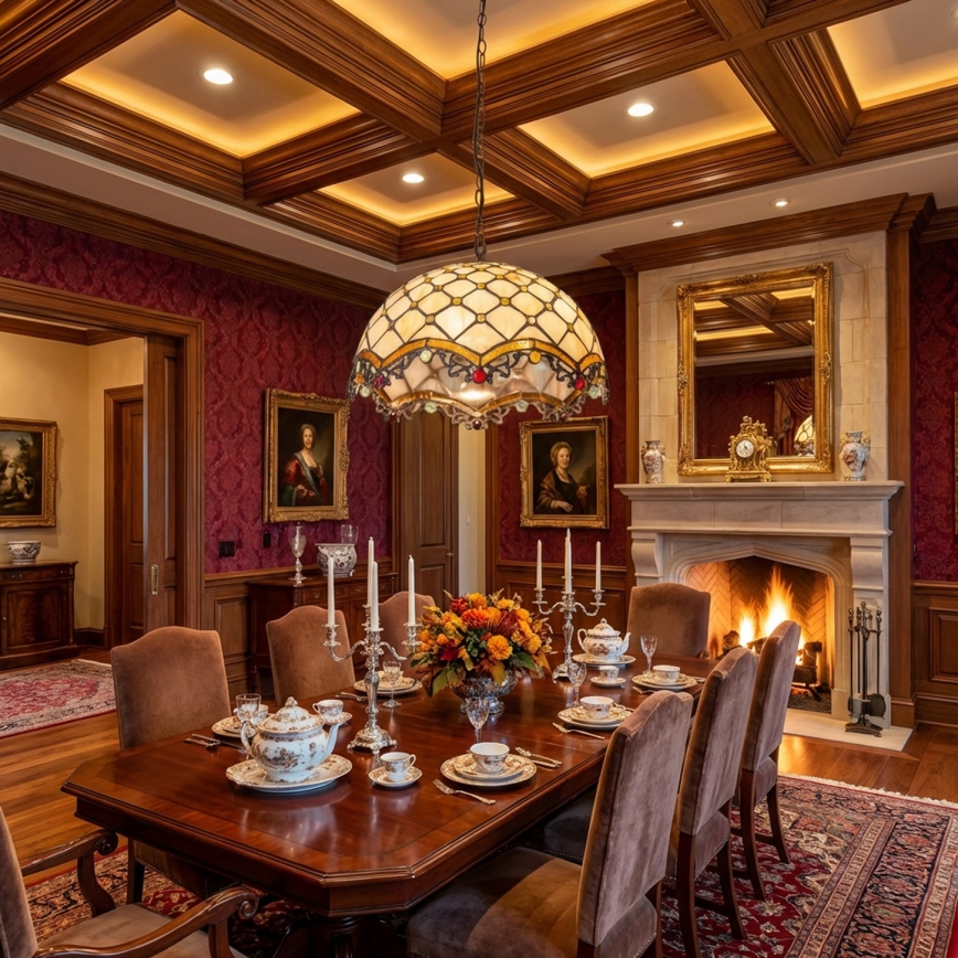 Brilagi - Tiffany vitrázs csillár láncon, elefántcsont színű, 1xE27/60W/230V Ø 40 cm