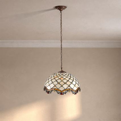 Brilagi - Tiffany vitrázs csillár láncon, elefántcsont színű, 1xE27/60W/230V Ø 40 cm
