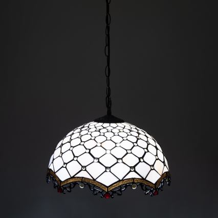 Brilagi - Tiffany vitrázs csillár láncon, elefántcsont színű, 1xE27/60W/230V Ø 40 cm