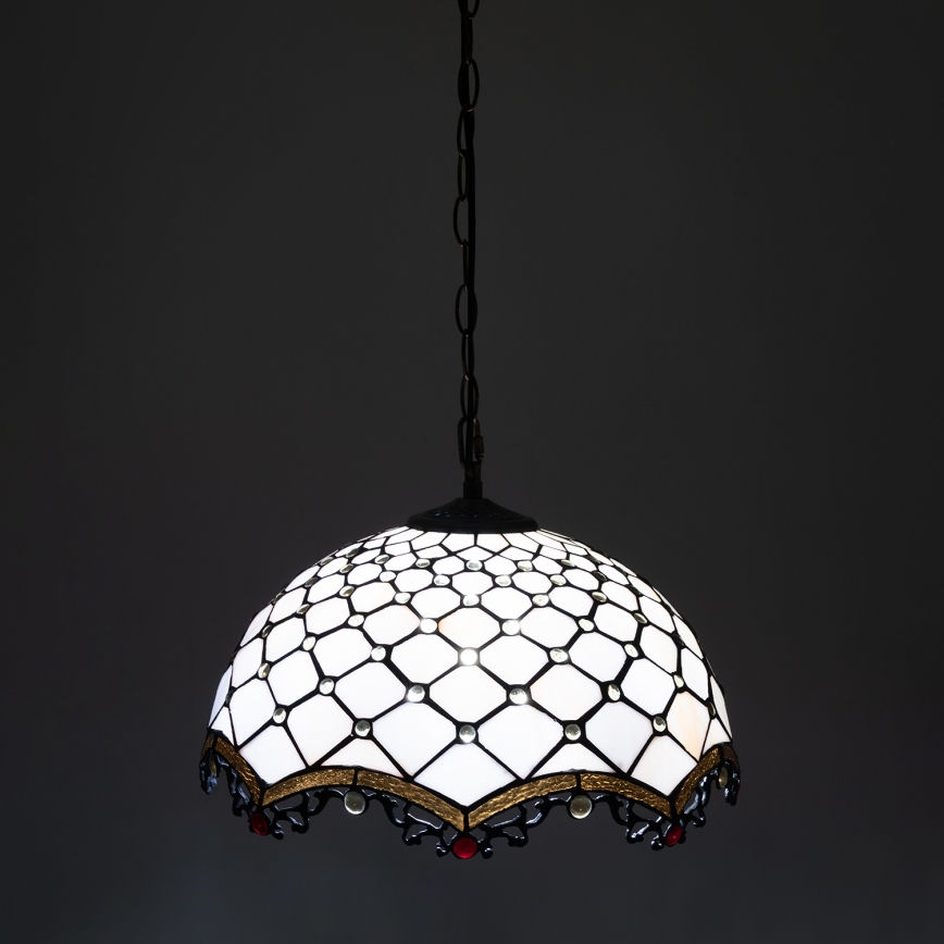 Brilagi - Tiffany vitrázs csillár láncon, elefántcsont színű, 1xE27/60W/230V Ø 40 cm