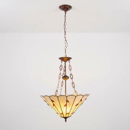 Brilagi - Tiffany-vitrázs csillár láncon FOLIA 3xE27/60W/230V Ø 50 cm