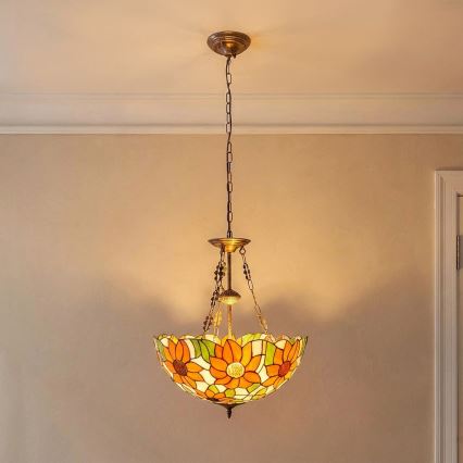 Brilagi - Tiffany vitrázs csillár láncon SUNFLOWER 3xE27/60W/230V átm. 50 cm