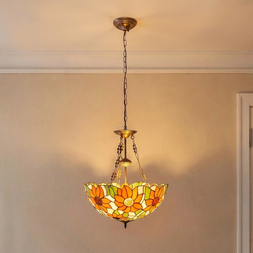 Brilagi - Tiffany vitrázs csillár láncon SUNFLOWER 3xE27/60W/230V átm. 50 cm