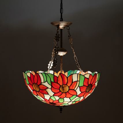 Brilagi - Tiffany vitrázs csillár láncon SUNFLOWER 3xE27/60W/230V átm. 50 cm