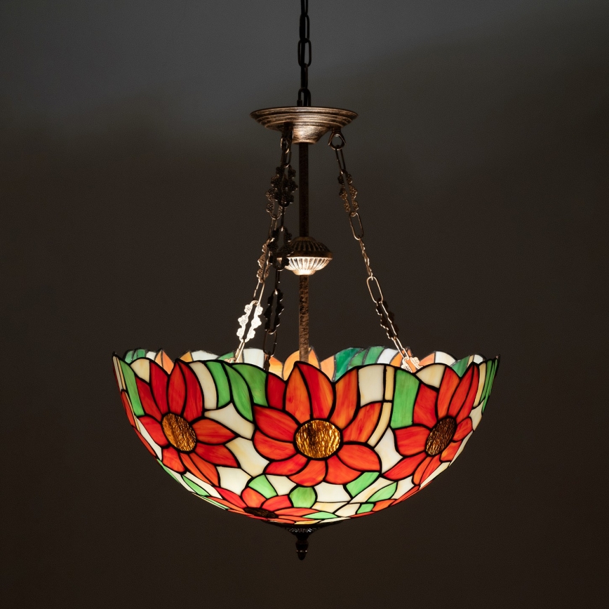 Brilagi - Tiffany vitrázs csillár láncon SUNFLOWER 3xE27/60W/230V átm. 50 cm