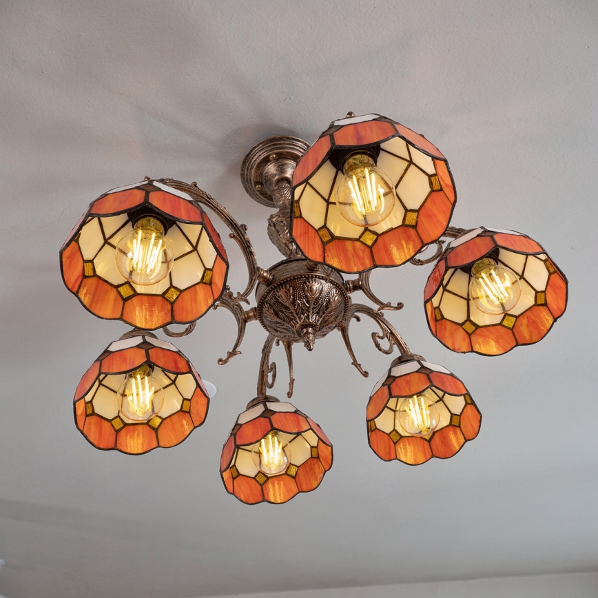 Brilagi - Tiffany vitrázs felületre szerelhető csillár SIENNA 6xE27/60W/230V Ø 60 cm