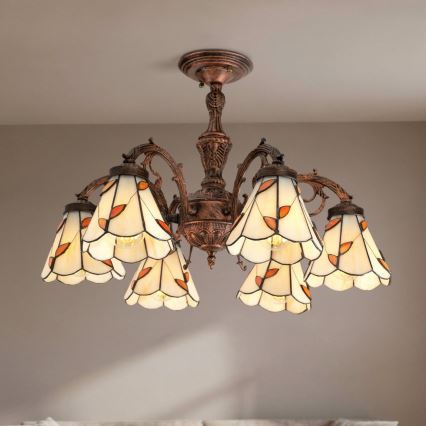 Brilagi - Tiffany vitrázs felületre szerelt csillár FOLIA 6xE27/60W/230V átmérő 60 cm