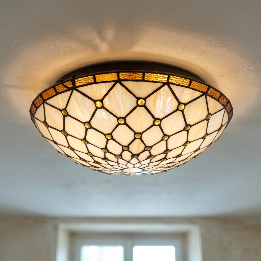 Brilagi - Tiffany-vitrázs mennyezeti lámpa elefántcsont 2xE27/60W/230V átm. 40 cm