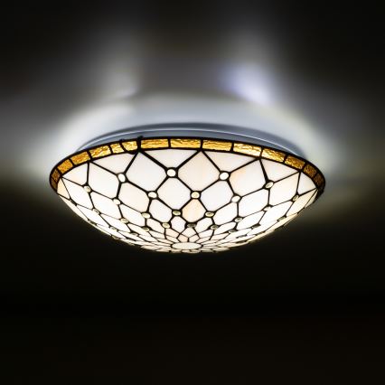 Brilagi - Tiffany-vitrázs mennyezeti lámpa elefántcsont 2xE27/60W/230V átm. 40 cm