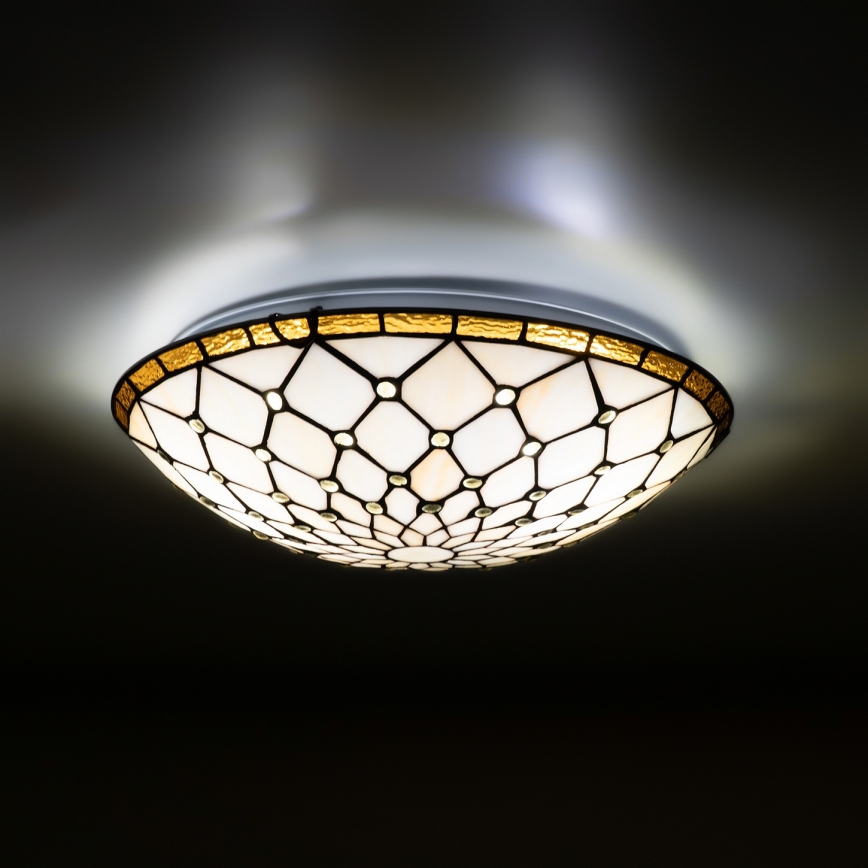 Brilagi - Tiffany-vitrázs mennyezeti lámpa elefántcsont 2xE27/60W/230V átm. 40 cm