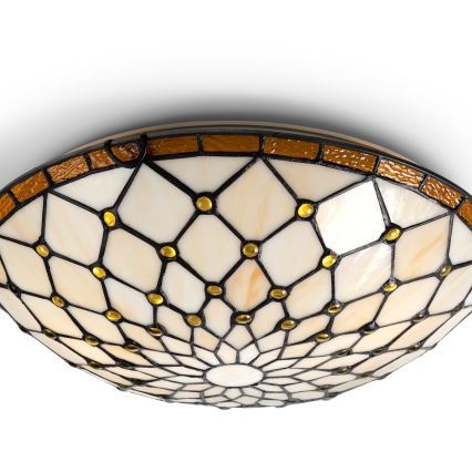 Brilagi - Tiffany-vitrázs mennyezeti lámpa elefántcsont 2xE27/60W/230V átm. 40 cm
